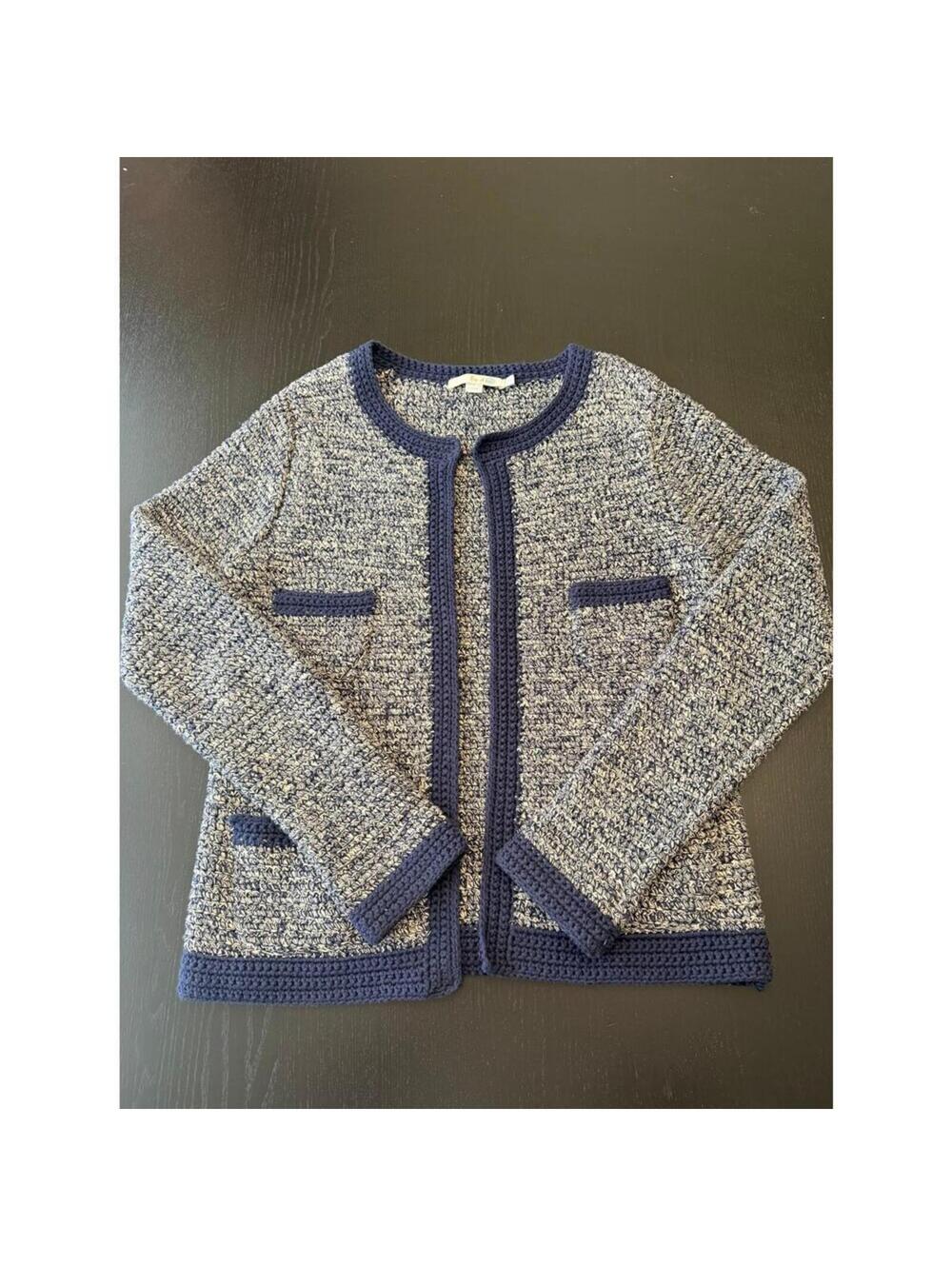 Boden Navy and Cream Crocheted Knit Cardigan UK10 US6